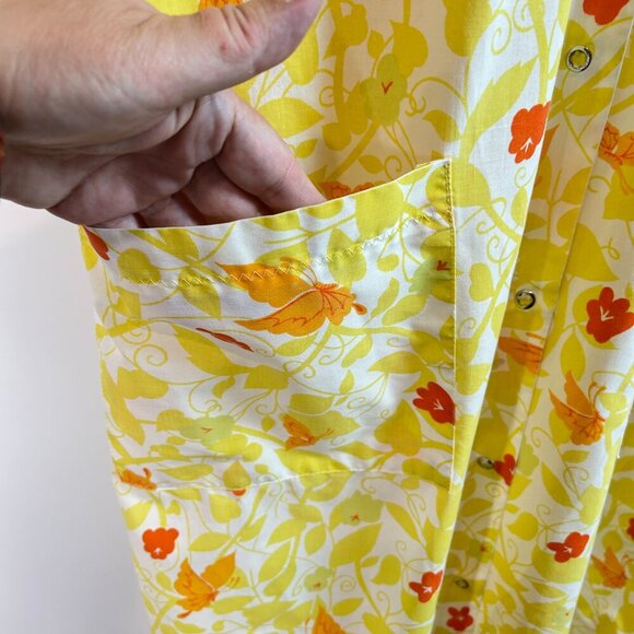 Vtg Cottagecore Nap Dress Yellow Orange Floral Butterfly House Dress‎ Handmade - Picture 5 of 6